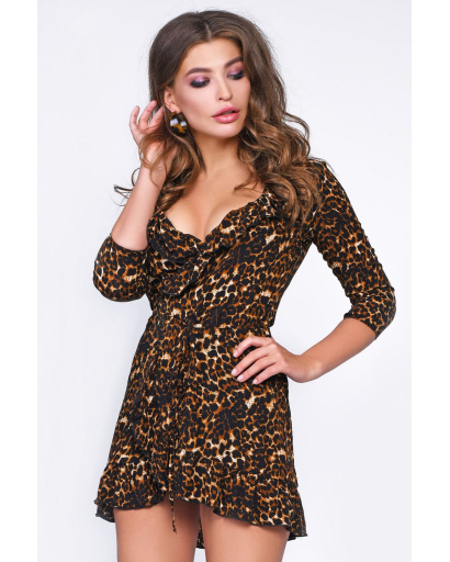 Леопардовое мини-платье на запах 35302, Цвет: Леопард, Размер: XS, изображение 2