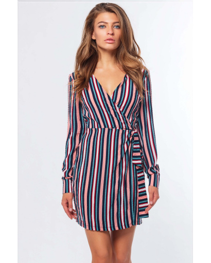 Міні сукня на запАх у вертикальну смужку 35304, Колір: Мультиколор, Розмір: XS, зображення 2