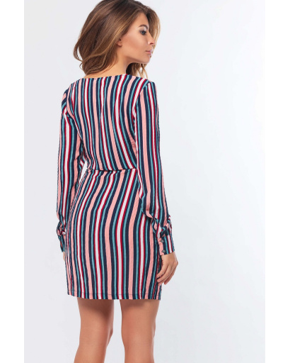Міні сукня на запАх у вертикальну смужку 35304, Колір: Мультиколор, Розмір: XS, зображення 3