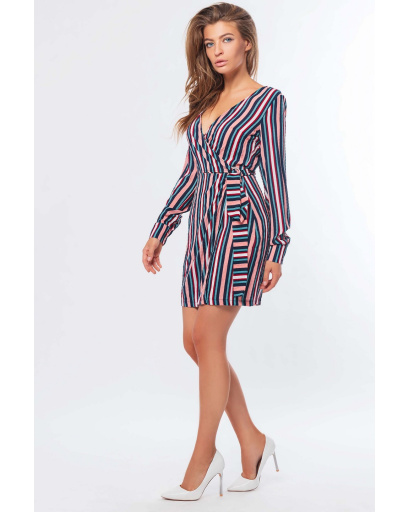 Міні сукня на запАх у вертикальну смужку 35304, Колір: Мультиколор, Розмір: XS, зображення 4