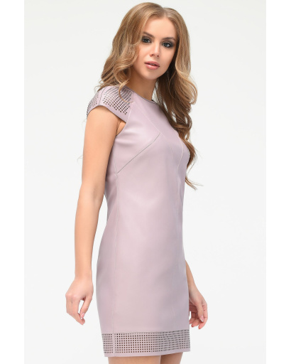 Шкіряна рожева сукня з перфорацією 34778, Колір: Світло-рожевий, Розмір: XS, зображення 2