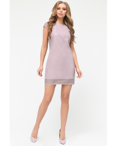 Шкіряна рожева сукня з перфорацією 34778, Колір: Світло-рожевий, Розмір: XS, зображення 4