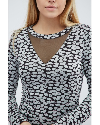 Платье футляр в цветочек цвета черный-серый 15914, Цвет: Серый, Размер: XS, изображение 3