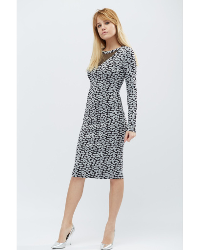 Платье футляр в цветочек цвета черный-серый 15914, Цвет: Серый, Размер: XS, изображение 4