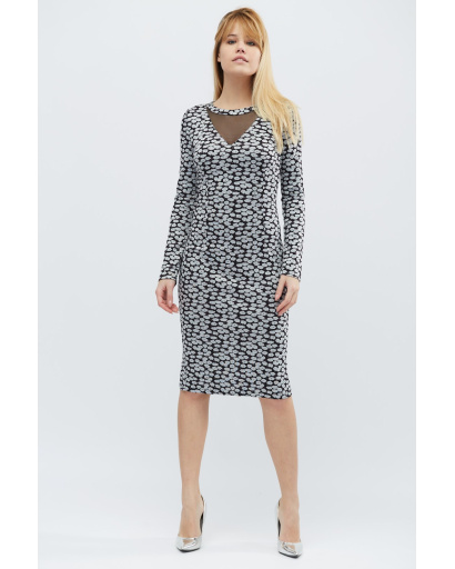 Платье футляр в цветочек цвета черный-серый 15914, Цвет: Серый, Размер: XS, изображение 2