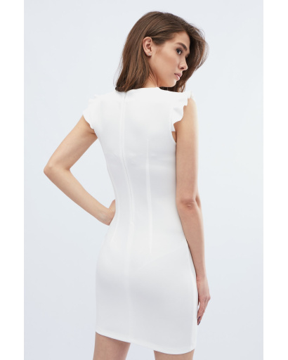 Белое платье-футляр с рукавами-крылышками 32676, Цвет: Молочний, Размер: M, изображение 5