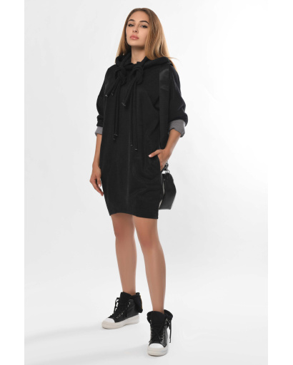 Вільна замшева сукня з капюшоном та кишенями 36251, Колір: Графіт, Розмір: XS, зображення 3