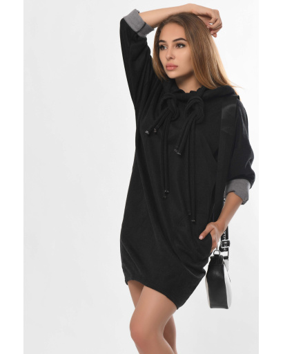 Вільна замшева сукня з капюшоном та кишенями 36251, Колір: Графіт, Розмір: XS, зображення 4