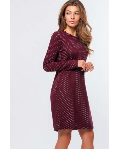 Бордовое мини платье в горошек 34724, Цвет: Бордовый, Размер: XS, изображение 3