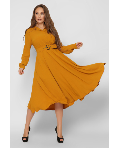 Романтическое длинное платье с расклешенной юбкой 36719, Цвет: Горчица, Размер: XS, изображение 2
