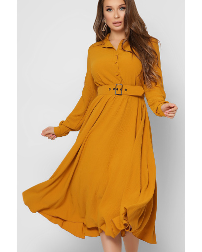 Романтическое длинное платье с расклешенной юбкой 36719, Цвет: Горчица, Размер: XS, изображение 5