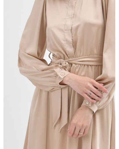 Шовкова сукня на ґудзиках 52057, Колір: Бежевий, Розмір: L, зображення 2