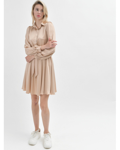 Шовкова сукня на ґудзиках 52057, Колір: Бежевий, Розмір: L, зображення 3