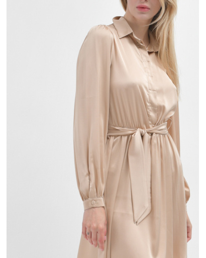 Шовкова сукня на ґудзиках 52057, Колір: Бежевий, Розмір: L, зображення 4