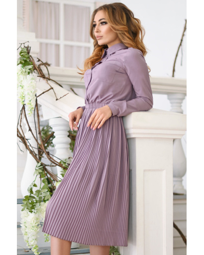 Сукня з ефектом сорочки та спідниці-плісе 35512, Колір: Лавандовий, Розмір: XS, зображення 2