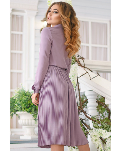 Сукня з ефектом сорочки та спідниці-плісе 35512, Колір: Лавандовий, Розмір: XS, зображення 3