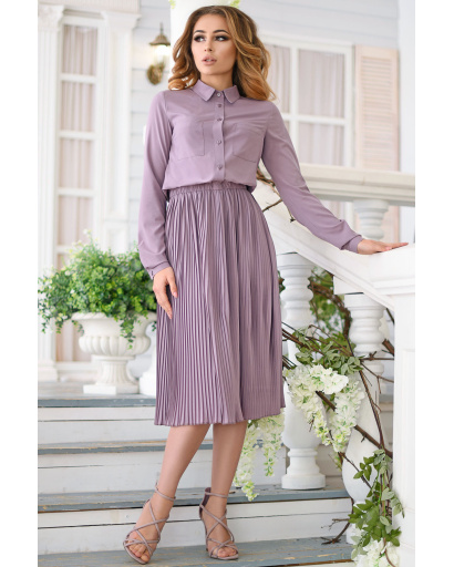 Сукня з ефектом сорочки та спідниці-плісе 35512, Колір: Лавандовий, Розмір: XS, зображення 4