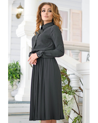 Сукня з ефектом сорочки та спідниці-плісе 35516, Колір: Чорний, Розмір: XS, зображення 2