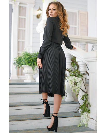 Сукня з ефектом сорочки та спідниці-плісе 35516, Колір: Чорний, Розмір: XS, зображення 3