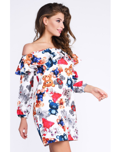 Вільна сукня з відкритими плечима і милим малюнком "ведмедики" 33143, Колір: Білий, Розмір: M, зображення 3