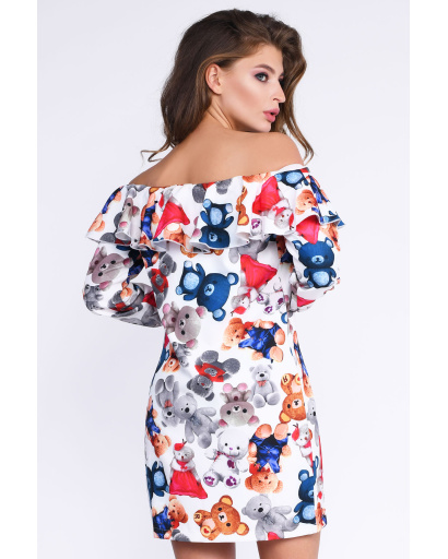 Вільна сукня з відкритими плечима і милим малюнком "ведмедики" 33143, Колір: Білий, Розмір: M, зображення 4