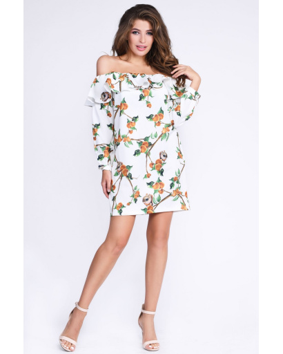 Вільна сукня з відкритими плечима і чарівним малюнком 33144, Колір: Білий, Розмір: XS, зображення 3