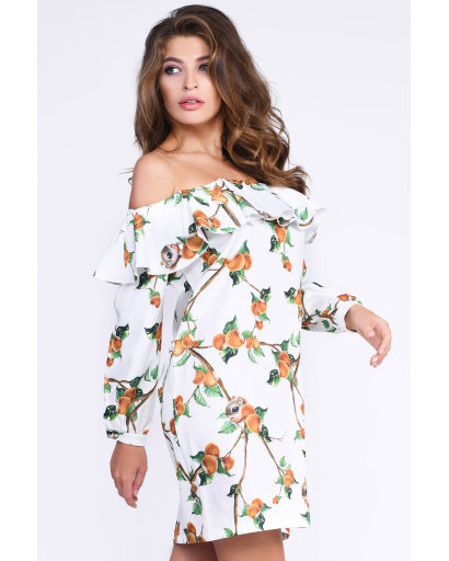 Вільна сукня з відкритими плечима і чарівним малюнком 33144, Колір: Білий, Розмір: XS, зображення 4