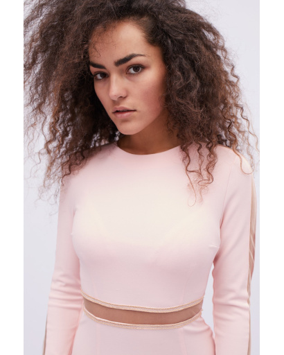 Приталена рожева сукня з прозорими вставками 32474, Колір: Рожевий, Розмір: M, зображення 3