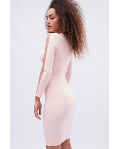 Приталена рожева сукня з прозорими вставками 32474, Колір: Рожевий, Розмір: M, зображення 4