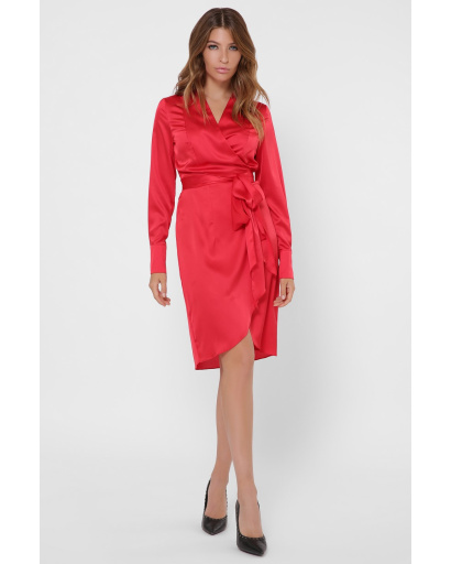 Шовкова червона сукня на запАх 36108, Колір: Червоний, Розмір: XS, зображення 2