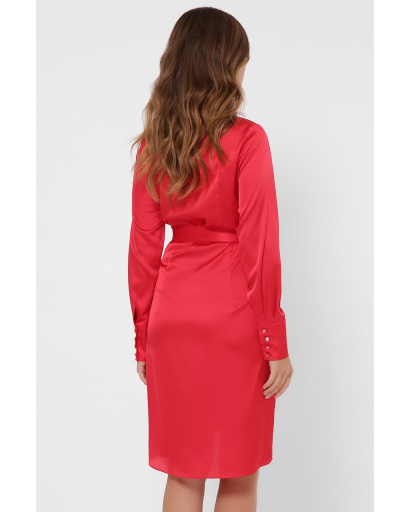Шовкова червона сукня на запАх 36108, Колір: Червоний, Розмір: XS, зображення 4
