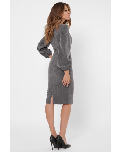 Офісна сукня міді у вертикальну смужку 36116, Колір: Графіт, Розмір: XS, зображення 3