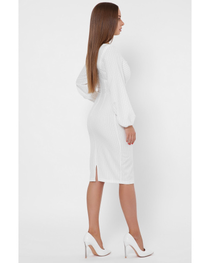 Офісна сукня міді у вертикальну смужку 36117, Колір: Молочний, Розмір: XS, зображення 4