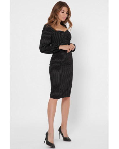Офісна сукня міді у вертикальну смужку 36119, Колір: Чорний, Розмір: XS, зображення 3