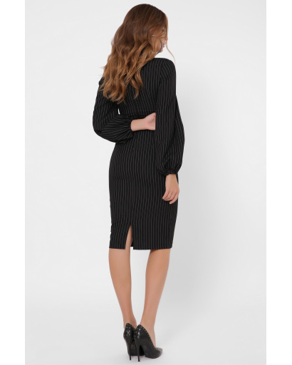 Офісна сукня міді у вертикальну смужку 36119, Колір: Чорний, Розмір: XS, зображення 4