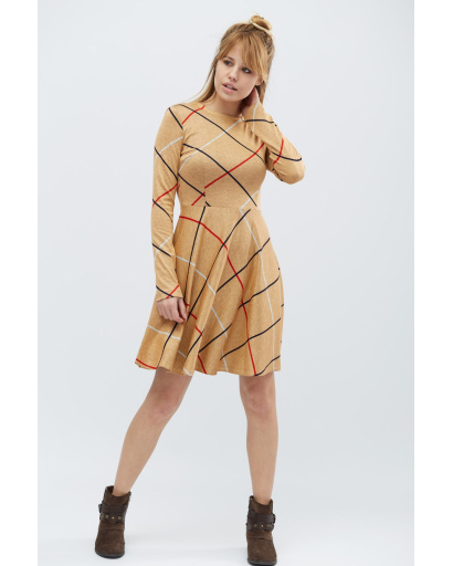 Сукня бебі-дол з малюнком у клітинку 32336, Колір: Бежевий, Розмір: XS, зображення 2