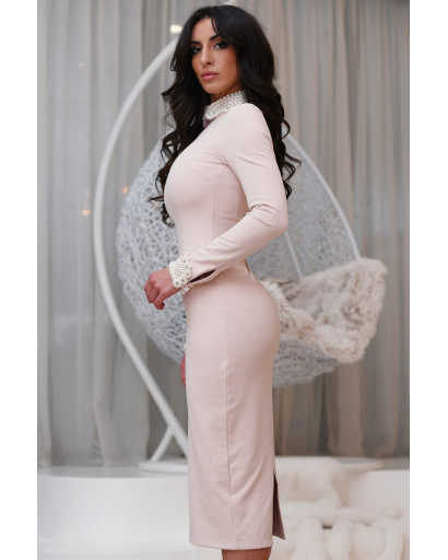 Миди платье с декорированным воротником и манжетами 28827, Цвет: Пудровый, Размер: XS, изображение 3