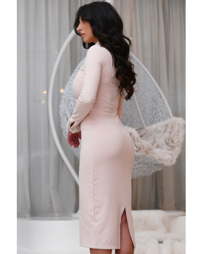 Миди платье с декорированным воротником и манжетами 28827, Цвет: Пудровый, Размер: XS, изображение 4