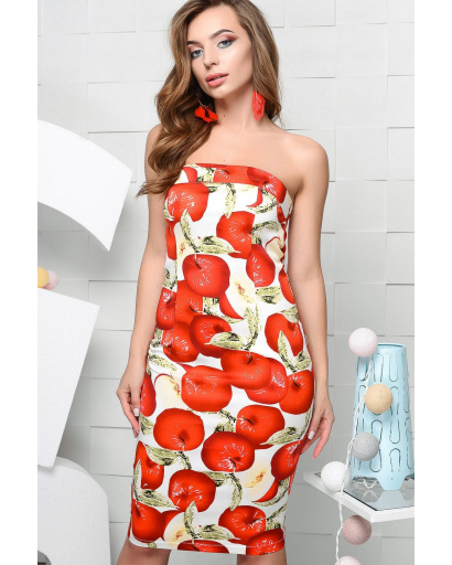 Платье бандо с фруктовым рисунком "яблоко" 26559, Цвет: Красный, Размер: XS, изображение 2