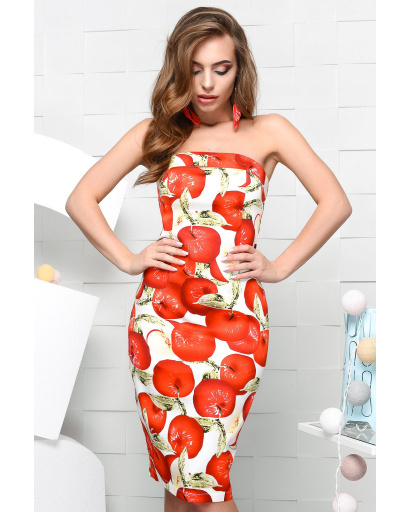 Платье бандо с фруктовым рисунком "яблоко" 26559, Цвет: Красный, Размер: XS, изображение 3