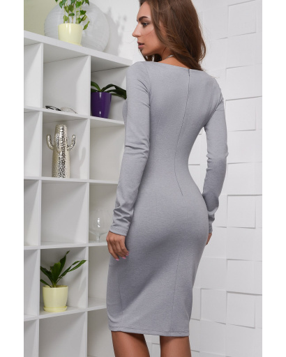 Сіра приталена сукня з довгим рукавом 28411, Колір: Сірий, Розмір: XS, зображення 3