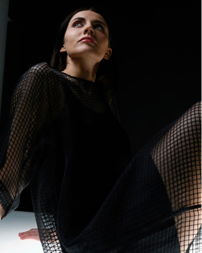 Черное платье из сетки 32602, Цвет: Черный, Размер: XS, изображение 2