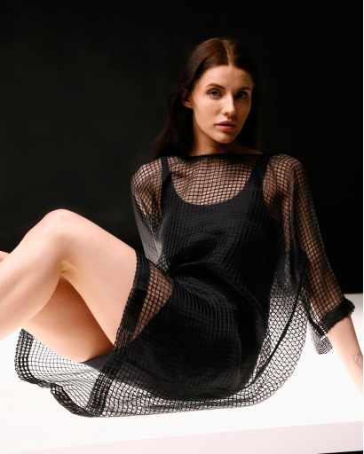 Черное платье из сетки 32602, Цвет: Черный, Размер: XS, изображение 4