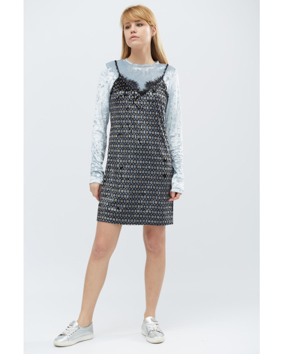 Комбінована сукня з візерунком кольору тіффані 28791, Колір: Блакитний, Розмір: S, зображення 2