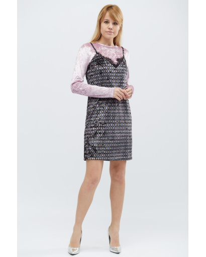 Комбінована сукня з візерунком кольору рожевий 28792, Колір: Рожевий, Розмір: XS, зображення 2