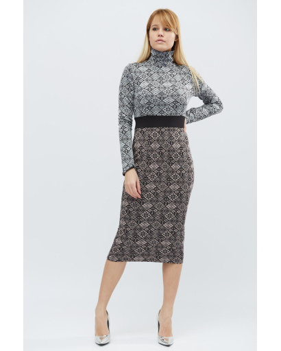 Двухцветное платье миди с высоким воротником 18807, Цвет: Серый, Размер: XS, изображение 2