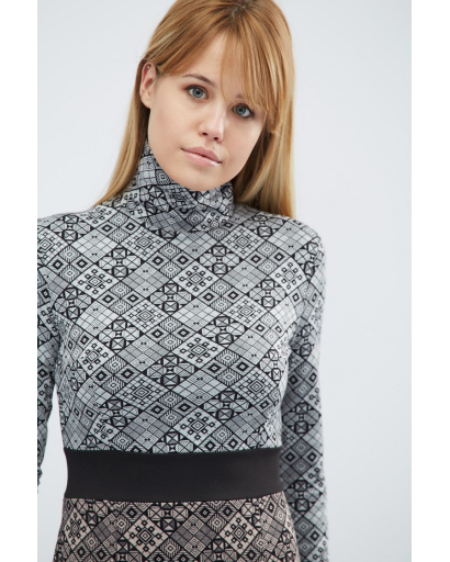 Двухцветное платье миди с высоким воротником 18807, Цвет: Серый, Размер: XS, изображение 3