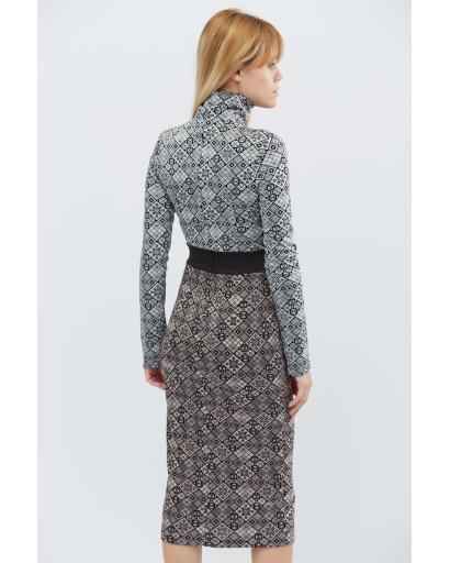 Двухцветное платье миди с высоким воротником 18807, Цвет: Серый, Размер: XS, изображение 4