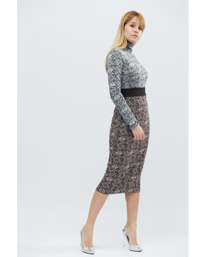 Двухцветное платье миди с высоким воротником 18807, Цвет: Серый, Размер: XS, изображение 5