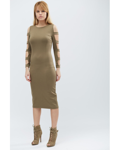 Сукня футляр з розрізами на рукавах 32319, Колір: Хакі, Розмір: XS, зображення 2